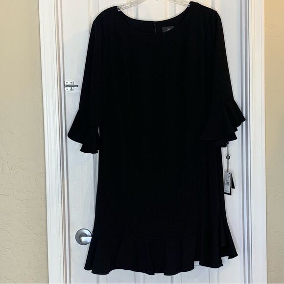 Adriana Papell Knit Crepe Flounced Shift Dress Black Size 20W NWT - Picture 12 of 13